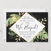 Invitation Tropical Black and Gold Nous avons Elopé Réception (Devant)