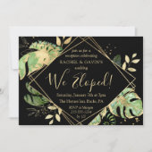 Invitation Tropical Black and Gold Nous avons Elopé Réception (Devant)