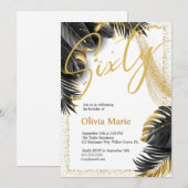 Invitation Tropical Black and Gold Soixante-dixième anniversa (Devant / Derrière)