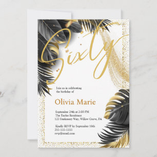 Invitation Tropical Black and Gold Soixante-dixième anniversa