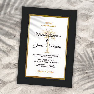 Invitation Tropical Black Gold Palm Tree Mariage moderne