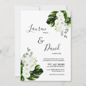 Invitation Tropical Blanc orchidées mariage de verdure (Devant)