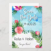 Invitation Tropical Blooms Summer Beach Wedding Save the Date (Devant / Derrière)