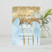 Invitation Tropical Blue Glitz Parties scintillant Gold Palm  (Debout devant)