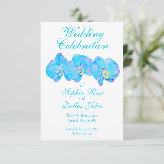 Invitation Tropical Blue Turquoise aquarelle orchidée peintur (Debout devant)