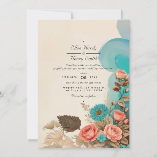 Invitation Tropical Blues & Greens Eco-friendly Beach Wedding (Devant)