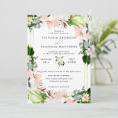 Invitation Tropical Blush Rose Blanc Floral Mariage (Debout devant)