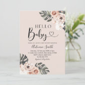 Invitation Tropical Boho Floral Hello Baby Baby shower (Debout devant)
