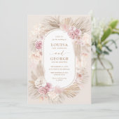 Invitation Tropical Boho Pampas Grass Blush Flower Wedding (Debout devant)