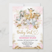 Invitation Tropical Boho Safari bébé fille Blush Gold Douche (Devant)