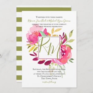 Invitation Tropical Bright Rose Carré cadre Monogramme
