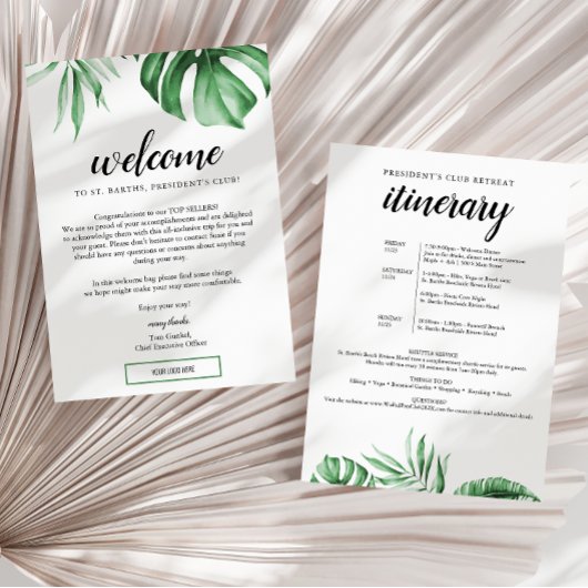 Invitation Tropical Business Trip Bienvenue Lettre & Itinérai