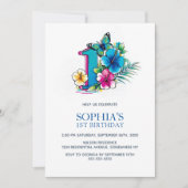 Invitation Tropical Butterfly Floral 1st Birthday Party (Devant)