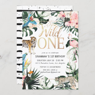 Invitation Tropical Chic Gold Wild One Birthday Party