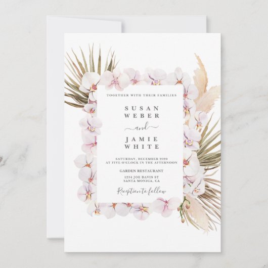 Invitation Tropical chic orchidée rose mariage (Devant)