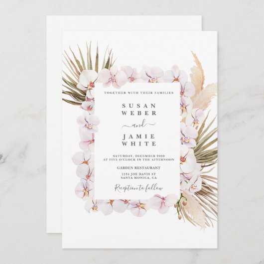 Invitation Tropical chic orchidée rose mariage (Devant / Derrière)