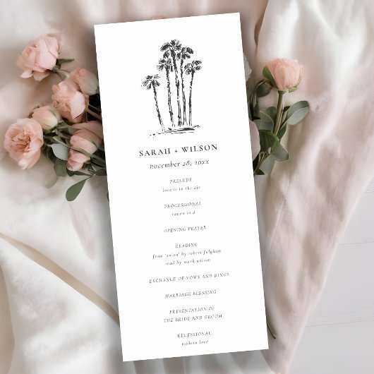 Invitation Tropical Coastal Palm Tree Sketch Wedding Program