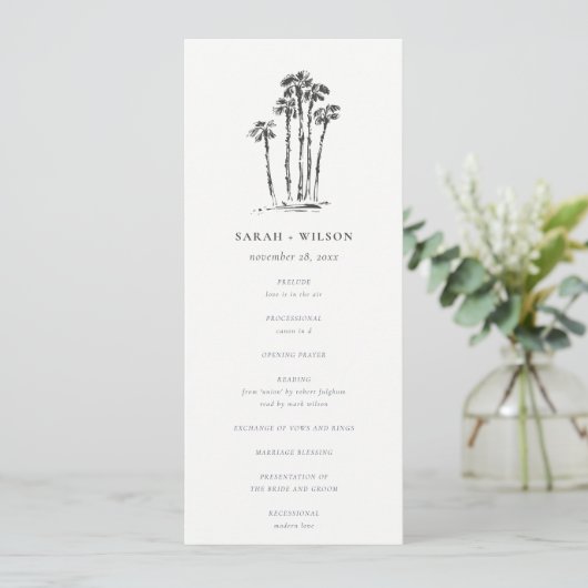 Invitation Tropical Coastal Palm Tree Sketch Wedding Program (Debout devant)