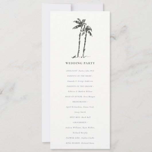Invitation Tropical Coastal Palm Tree Sketch Wedding Program (Dos)