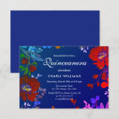 Invitation Tropical Colorful Bleu Rouge Quinceaner (Devant / Derrière)