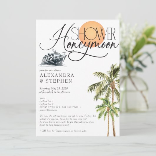 Invitation Tropical Cruise Honeymoon Fund Couples Douche (Debout devant)
