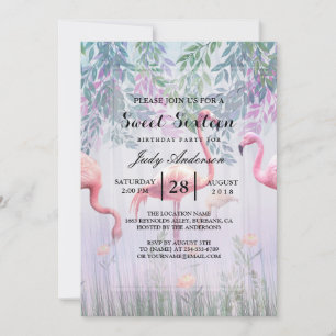 Invitation Tropical Cute Family Flamants roses Roses Aquarell