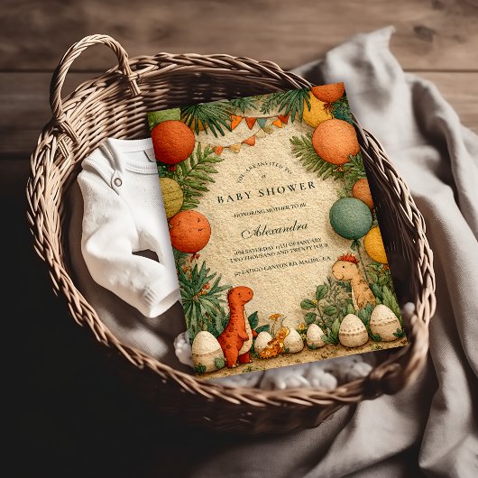Invitation Tropical Dinosaur Theme Baby Shower
