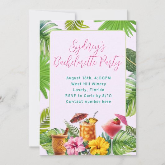 Invitation Tropical Drinks Bachelorette Party (Devant)