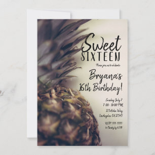 Invitation Tropical Élégant Fête des 16 ans à thème Ananas de
