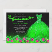 Invitation Tropical Emerald Green Gown espagnol Quinceañera (Devant)