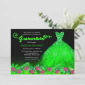 Invitation Tropical Emerald Green Gown espagnol Quinceañera (Debout devant)