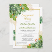 Invitation Tropical Engagement Party Floral Gold Budget (Devant / Derrière)