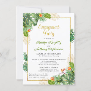 Invitation Tropical Engagement Party Floral Gold Budget