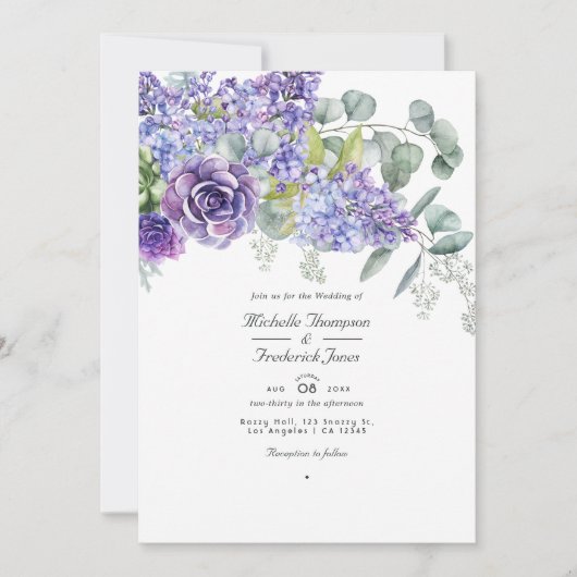 Invitation Tropical Eucalyptus Succulents QR Code Mariage (Devant)