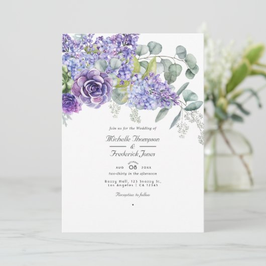 Invitation Tropical Eucalyptus Succulents QR Code Mariage (Debout devant)