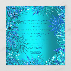 Invitation Tropical Fern Beach Ocean Blue Turquoise Parties s