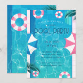 Invitation Tropical Fête au bord de la piscine d'été  (Devant / Derrière)