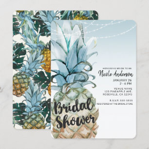 Invitation Tropical Fête de Fiançailles Ananas et Guirlandes 