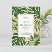 Invitation Tropical feuille beige mariage douche couple (Debout devant)