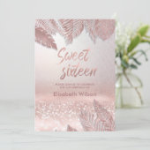 Invitation Tropical feuille chic Rose glittery or tendance (Debout devant)