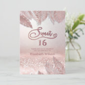 Invitation Tropical feuille chic tendance Rose glittery I (Debout devant)