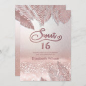 Invitation Tropical feuille chic tendance Rose glittery I (Devant / Derrière)