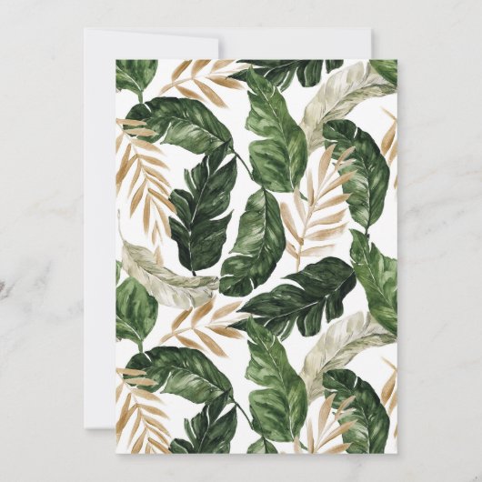 Invitation Tropical Feuille Faux Gold Foil Frame Baptême (Dos)