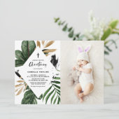 Invitation Tropical Feuille Gold Foil Frame Photo Christening (Debout devant)