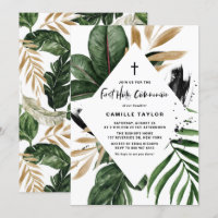 Tropical Feuille Gold Foil Première communion sain