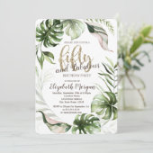 Invitation Tropical Feuille Rose Gold 50e anniversaire (Debout devant)