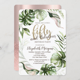 Invitation Tropical Feuille Rose Gold 50e anniversaire