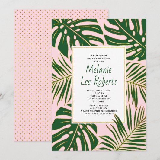 Invitation Tropical feuille rose mariage douche nuptiale (Devant / Derrière)
