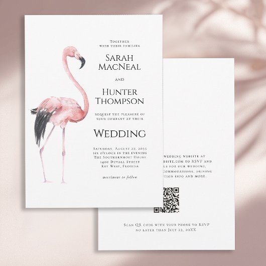 Invitation Tropical Flamingo Beach Wedding QR code
