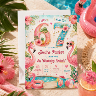 Invitation Tropical Flamingo Pool Party 7e Anniversaire Splas